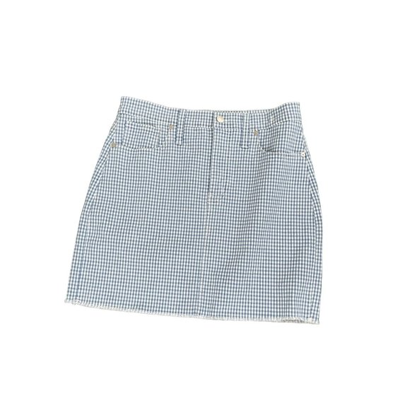 Madewell Dresses & Skirts - madewell blue white gingham denim skirt raw hem size 29